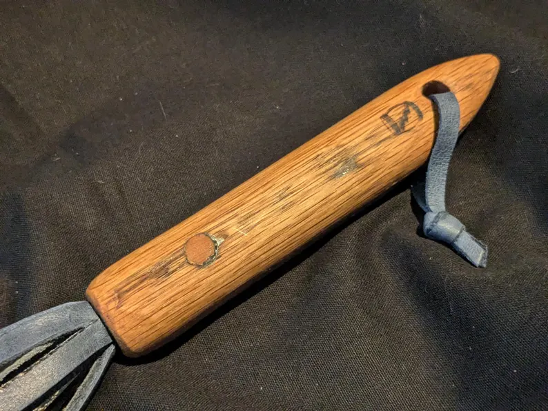 Barrel of Pain Hand Crafted Mini Kink / BDSM Flogger made from Whisky Barrel Oak and Repurposed Leather - Image 3