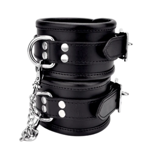 BOUND Leather Wrist Restraints with Black & Silver Accents - Real Leather Cuffs - Image 3