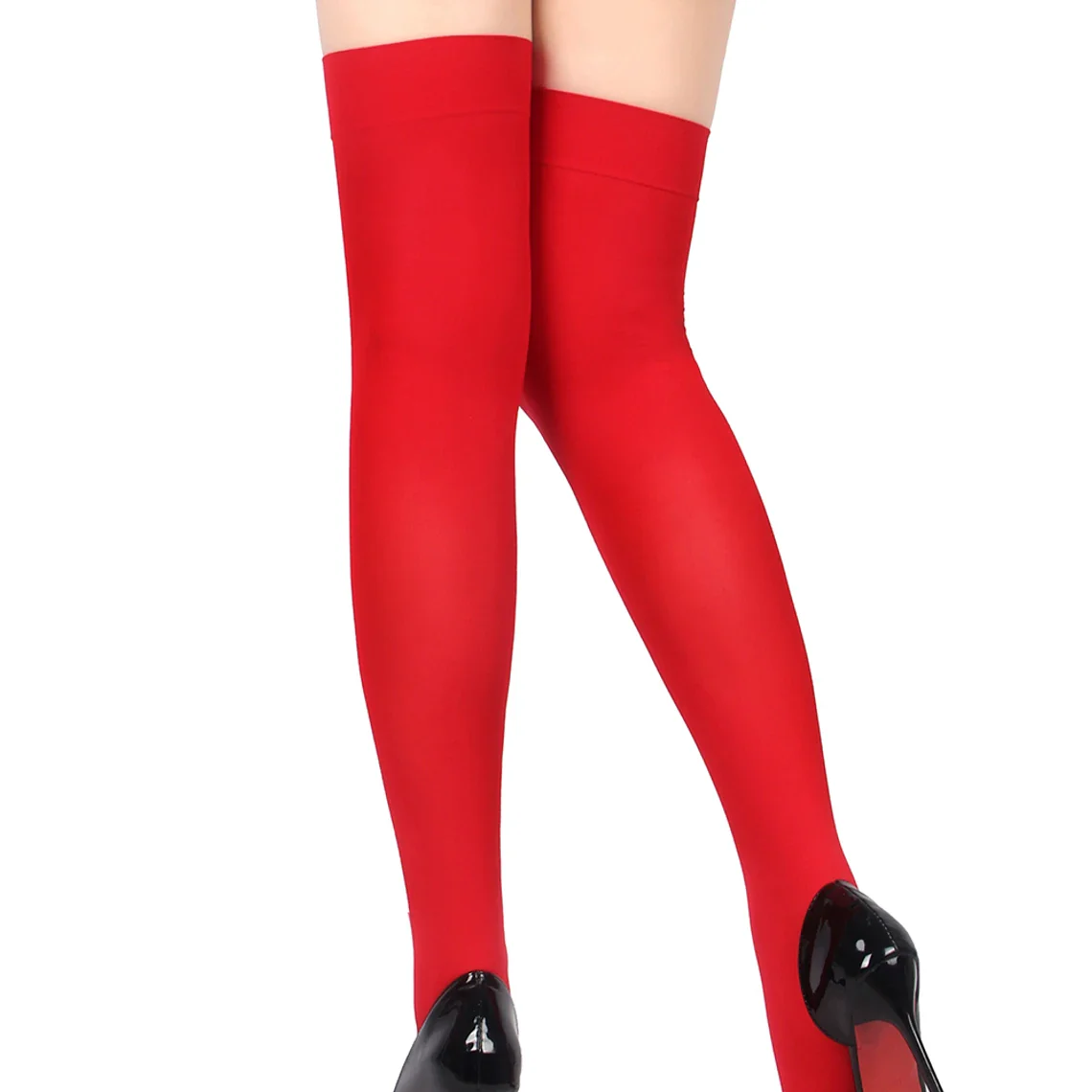 Cute Red Sheer Christmas Stocking with White Fluffy Tuft & Gold Bells - Image 3