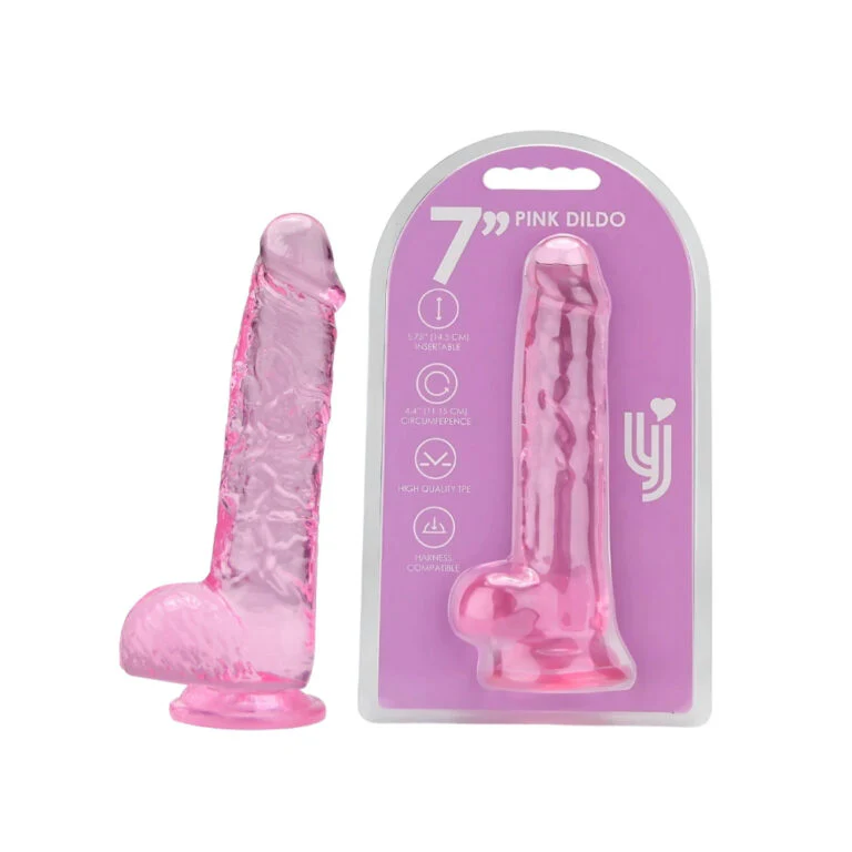 Loving Joy Jelly Crystal Dildo with Balls in Pink or Purple - Image 11