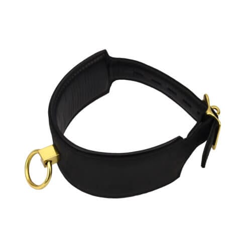 Noir Nubuck Leather Collar with Padded Comfort and Brass O Ring, Adjustable 34-54cm - Image 2