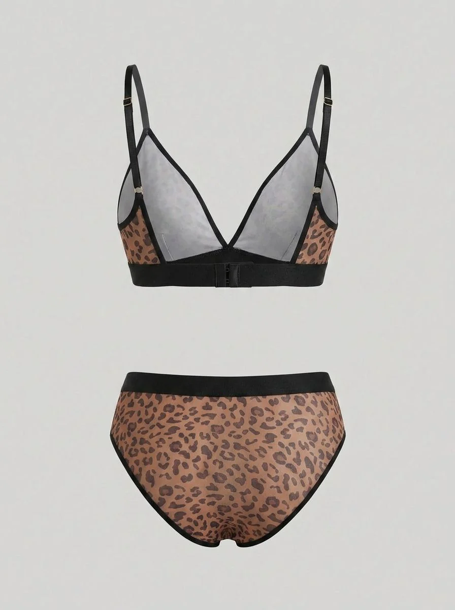 Leopard Print Mesh Bra Set By Scandals - Elegant and Seductive Lingerie Ensemble - Image 4